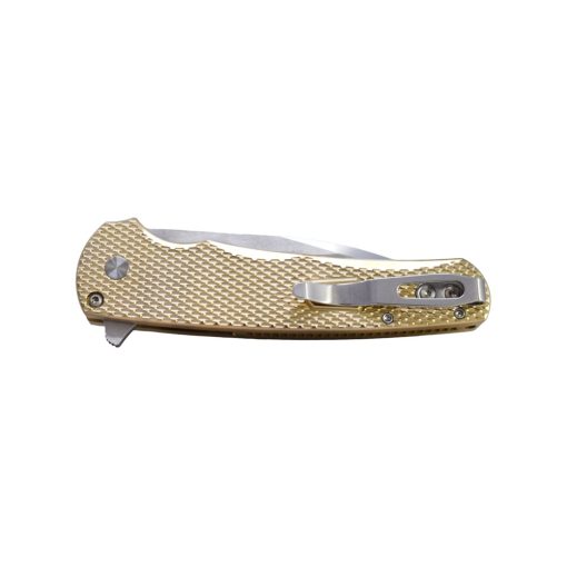 Pro-Tech Malibu CPM-20CV Mike Irie Hand Ground Mirror Polished Wharncliffe Blade Textured Bronze Aluminum Handle Mosaic Button Satin Hardware and Clip Back Side Closed