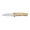 Pro-Tech Malibu CPM-20CV Mike Irie Hand Ground Mirror Polished Wharncliffe Blade Textured Bronze Aluminum Handle Mosaic Button Satin Hardware and Clip Front Side Open