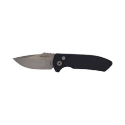 Pro-Tech SBR Stonewash CPM-S35VN Blade Solid Black Handle Blasted Hardware Black Deep Carry Clip Front Side Open