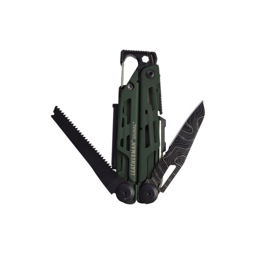 Leatherman Signal Multi-Tool Green Handles Front Side Multi Tools Open