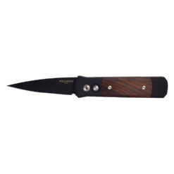 ProTech Godson Automatic 154CM Black DLC Finish Spearpoint Blade Black Aluminum Handle with Cocobolo Wood Inlay Black DLC Finish Clip Front Side Open