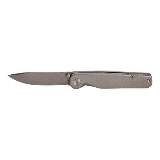 Tactile Knife Company Rockwall Thumbstud Stonewashed MagnaCut Drop Point Blade Stonewashed Titanium Handle Front Side Open