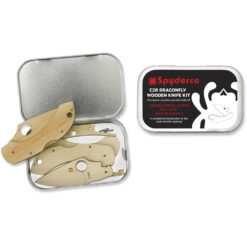 Spyderco Wooden Kit Dragonfly Open and Closed Tin