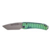 Medford Midi Marauder Tumbled S45VN Tanto Blade with Green and Violet Diamond Gator Belly Sculpted Handles Violet Hardware and Brushed Clip Front Side Open