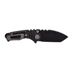 Medford Micro Praetorian T S35VN Black PVD Tanto Blade PVD with Silver Peaks & Valleys Handles Brushed Standard Hardware with Brushed Clip and PVD Breaker Back Side Open