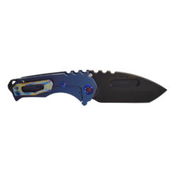 Medford Genesis T S45VN PVD Tanto Blade With Blue To Violet Multi Etched Handles Flamed Hardware With Brushed Pen Flamed Hardware And PVD Breaker Back Side Open