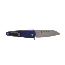 Medford Nosferatu Flipper Tumbled S35VN Sheepsfoot Blade Blue Titanium Handles Standard Hardware and Clip with a Gray Spacer Back Side Open