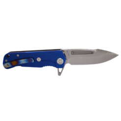 Medford Proxima Flipper Tumbled S35VN Blade with a Faced and Flamed Galaxy Handle with Blue Spring Standard Hardware and a Brushed Flamed Galaxy Clip Back Side Open
