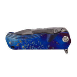 Medford Proxima Flipper Tumbled S35VN Blade with a Faced and Flamed Galaxy Handle with Blue Spring Standard Hardware and a Brushed Flamed Galaxy Clip Front Side Closed