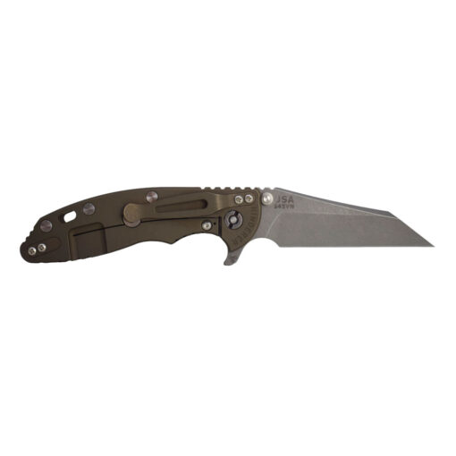 Hinder XM-18 3.5" Fatty Working Finish Wharncliffe Blade Battle Bronze Handle With Black G-10 Scale Stonewash Clip and Standard Hardware Back Side Open
