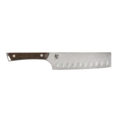 Shun Classic Chef's Knife 10 Inch Damascus VG–MAX Drop Point Fixed Blade Ebony Pakkawood Handle Front Side with Logo
