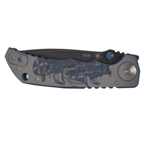 Spartan Blades Harsey Folder 4" Chad Nichols Damascus Blade Special Edition Viking Long Boat Front Side Closed
