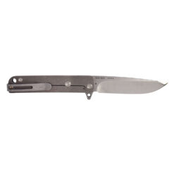 Medford M-48 Tumbled S45VN Blade Teal Handle Tumbled Spring and Standard Hardware and Clip Back Side Open