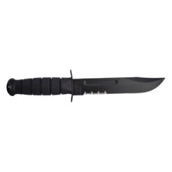 KA-BAR Knives Fighting Knife Black 1095 Clip Point Blade With Partial Serration Black Handle and Black Leather Sheath Back Side Without Sheath