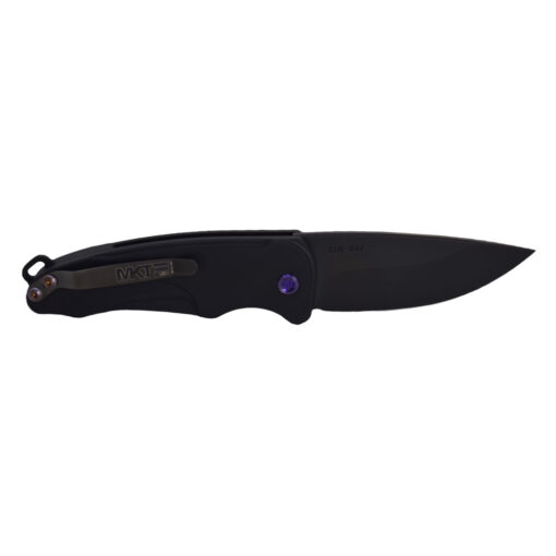 Medford Smooth Criminal Auto S45VN PVD Blade Black Aluminum Handles with Violet Hardware and PVD Clip Back Side Open