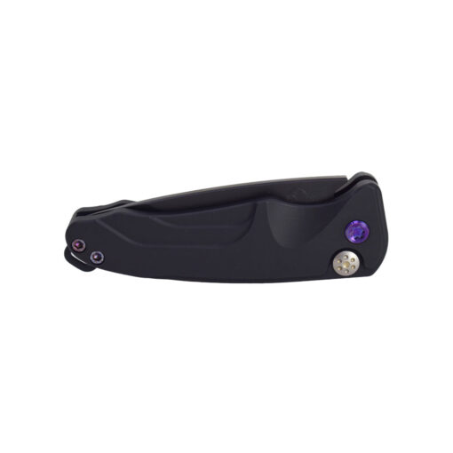 Medford Smooth Criminal Auto S45VN PVD Blade Black Aluminum Handles with Violet Hardware and PVD Clip Front Side Closed