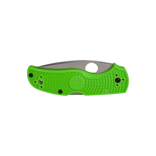 Spyderco Native 5 Salt LC200N Fully Serrated Satin Drop Point Green FRN Textured Handle Front Side Closed