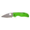 Spyderco Native 5 Salt LC200N Fully Serrated Satin Drop Point Green FRN Textured Handle Front Side Open