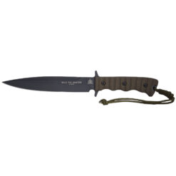 TOPS Knives Wild Pig Hunter Sniper Gray 1095 Carbon Steel Green Canvas Micarta Handle Front Side Without Sheath