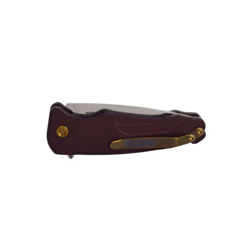 Medford Smooth Criminal S45VN Tumbled Blade Red Handles Bronze Hardware and Clip Back Side Closed