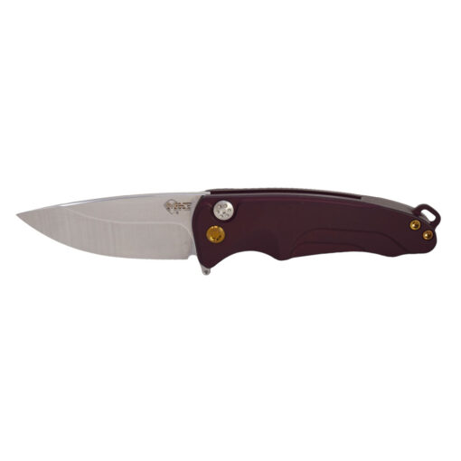 Medford Smooth Criminal S45VN Tumbled Blade Red Handles Bronze Hardware and Clip Front Side Open