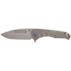 Medford Praetorian Slim Flipper S45VN Tumbled Drop Point Blade Tumbled Handles Flamed Hardware and Blue Clip Front Side Open