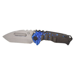 Medford Genesis T S45VN Tumbled Tanto Blade PVD Handle with Blue Falling Leaf PVD Hardware Brushed Blue Flats Clip Front Side Open