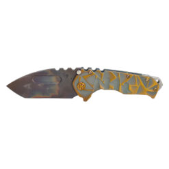 Medford Praetorian T Vulcan S45VN Vulcan Tanto Blade Bead Blasted Cement with Bronze Stained Glass Handles Bronze Hardware with Brushed Bronze Clip Front Side Open