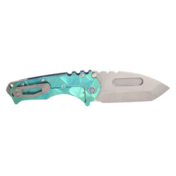 Medford Praetorian T MagnaCut Tumbled Tanto Aqua Stained Glass with Aqua Brushed Flats Hardware and Standard Clip Back Side Open
