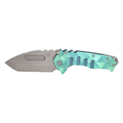 Medford Praetorian T MagnaCut Tumbled Tanto Aqua Stained Glass with Aqua Brushed Flats Hardware and Standard Clip Front Side Open