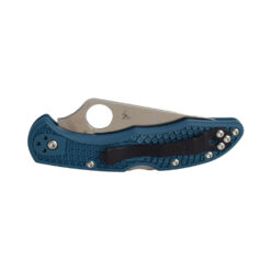 Spyderco Delica 4 Satin K390 Fully Serrated Blade with Blue FRN Handles Back Side Closed