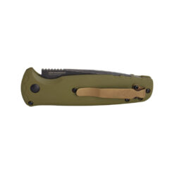 Benchmade 4300BK-02 CLA Auto CPM MagnaCut Drop Point Blade OD Green G10 Handle Back Side Closed