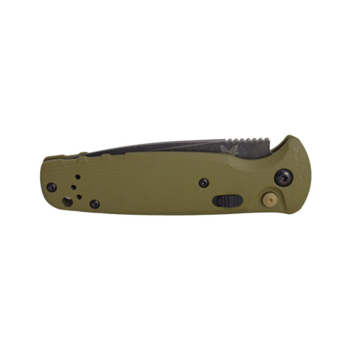 Benchmade 4300BK-02 CLA Auto CPM MagnaCut Drop Point Blade OD Green G10 Handle Front Side Closed