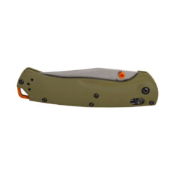 Benchmade Taggedout15536 Satin CPM-S45VN Clip Point Blade OD Green G10 Handle Front Side Closed