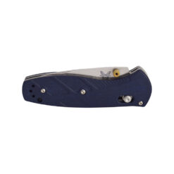 Benchmade 585-03 Mini Barrage Satin CPM-S30V Drop Point Blade Blue Canyon Richlite Handle Front Side Closed