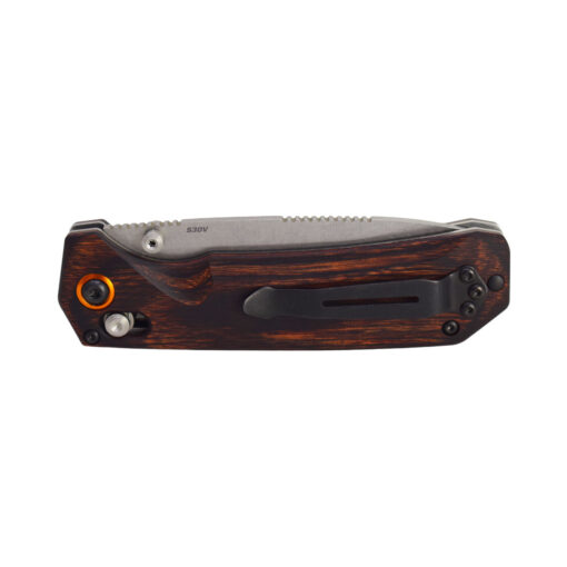 Benchmade 15062 Grizzly Creek S30V Drop Point Blade Stabilized Wood with Orange Accents Back Side Closed