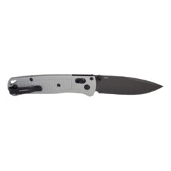 Benchmade Bugout AXIS Lock S30VN Cobalt Black Cerakote Drop Point Blade Storm Gray Grivory Handles Back Side Open