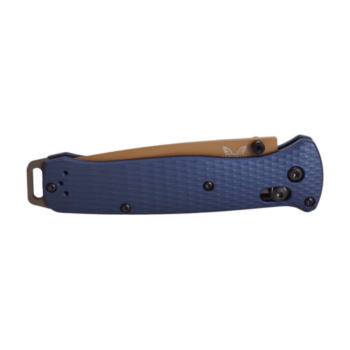 Benchmade Bailout CPM-M4 Tanto Blade Crater Blue Ano Aluminum Handles Front Side Closed