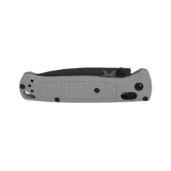 Benchmade Bugout AXIS Lock S30VN Cobalt Black Cerakote Drop Point Blade Storm Gray Grivory Handles Front Side Closed
