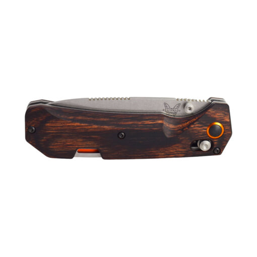 Benchmade 15062 Grizzly Creek S30V Drop Point Blade Stabilized Wood with Orange Accents Front Side Closed