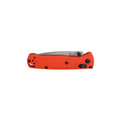 Benchmade Mini Bugout S30VN Satin Drop Point Mesa Red Grivory Handles Front Side Closed