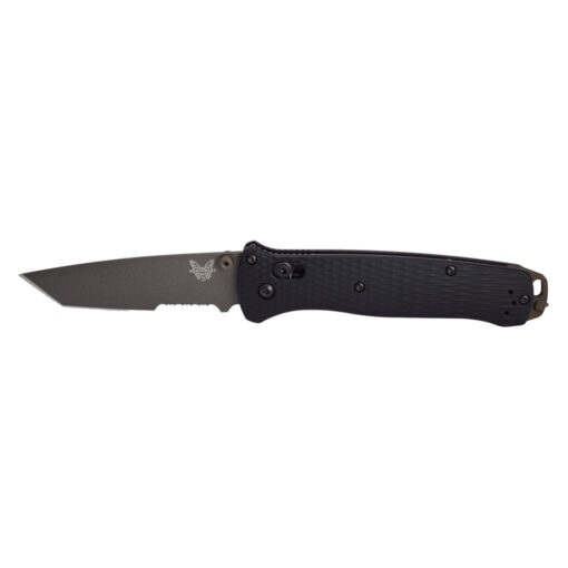 Benchmade Bailout Grey CPM-M4 Gray Cerakote Tanto Combo Blade Black Anodized Aluminum Handle Front Side Open