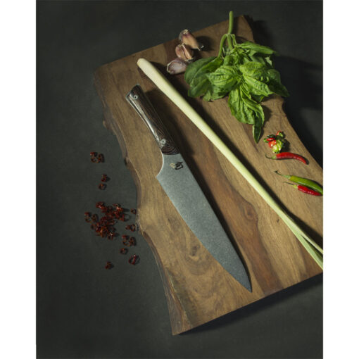 Shun Kanso 8 Inch Stonewashed Chef's Knife with Tagayasan Handle with Shallots